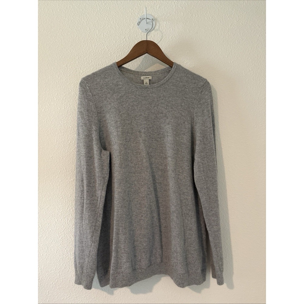 LL Bean Classic Cashmere Crewneck Sweater Size 1X Light Heather Gray Pullover